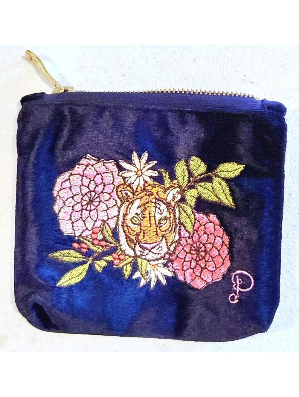 Powder Design UK Floral Tiger Velvet Vanity Bag in Indigo